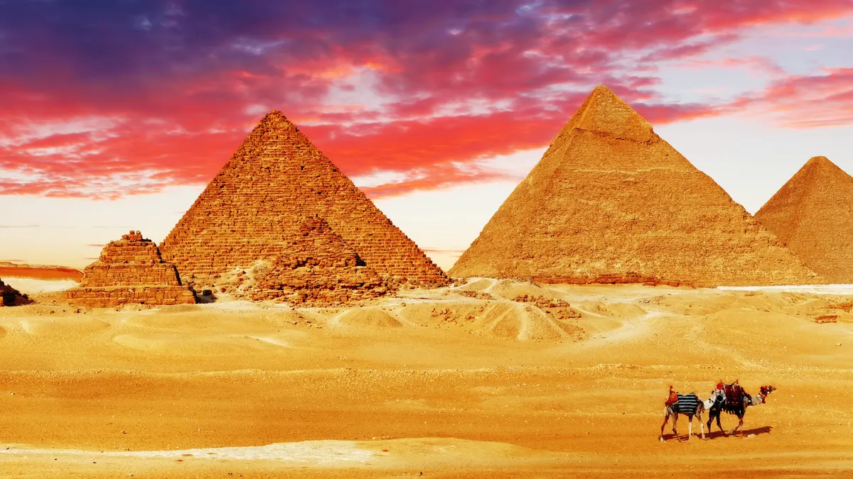 Giza Pyramids Red Sunset View